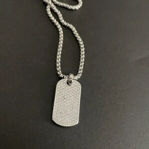 David Yurman Silver Pave Dog Tag Pendant Necklace
